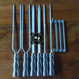 Espetos para churrasco, kit 6 espetos 73 cm + suporte de parede em alumínio para churrasco/churrasqueira