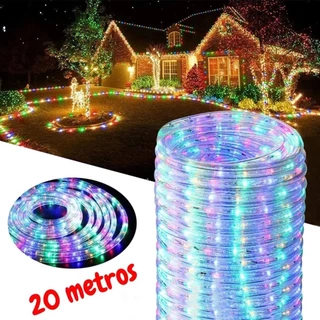 Mangueira 20 metros Luminosa Redonda Natal Decoração 110 ou 220v + conector-