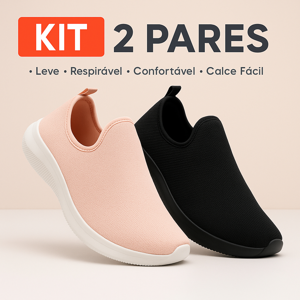 kit 2 pares calce facil feminino leve confortável EVA sem cadarço 34-39