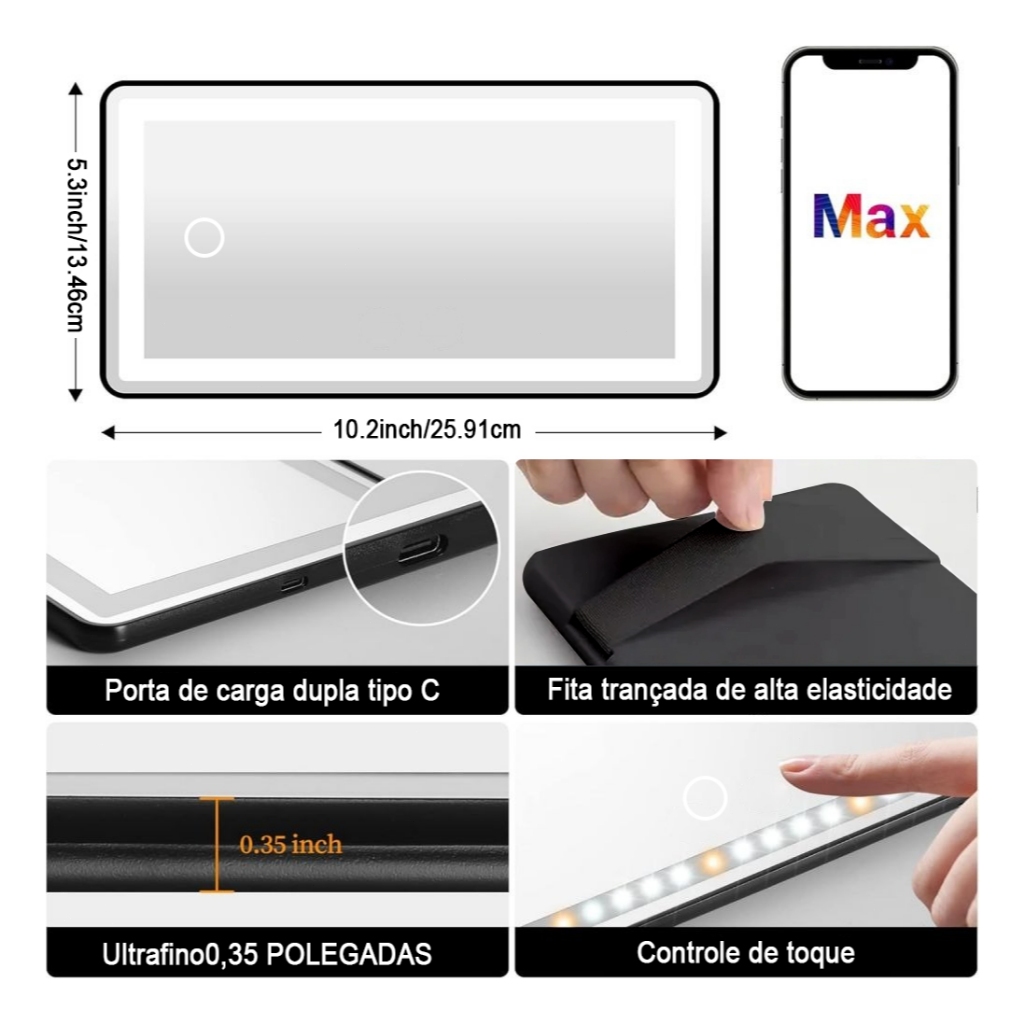 Espelho de Maquiagem Para Carro Com LED
