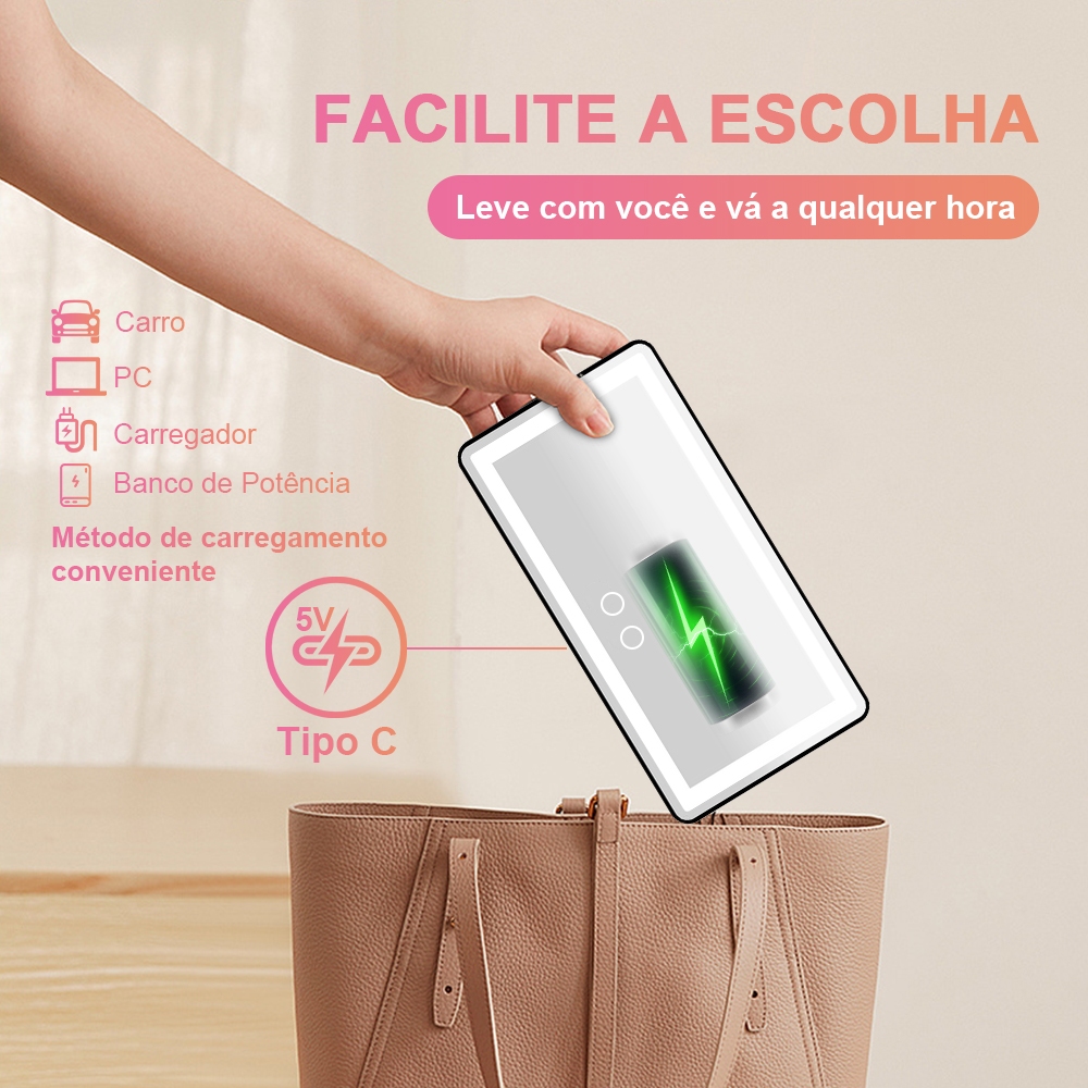 Espelho de Maquiagem Para Carro Com LED