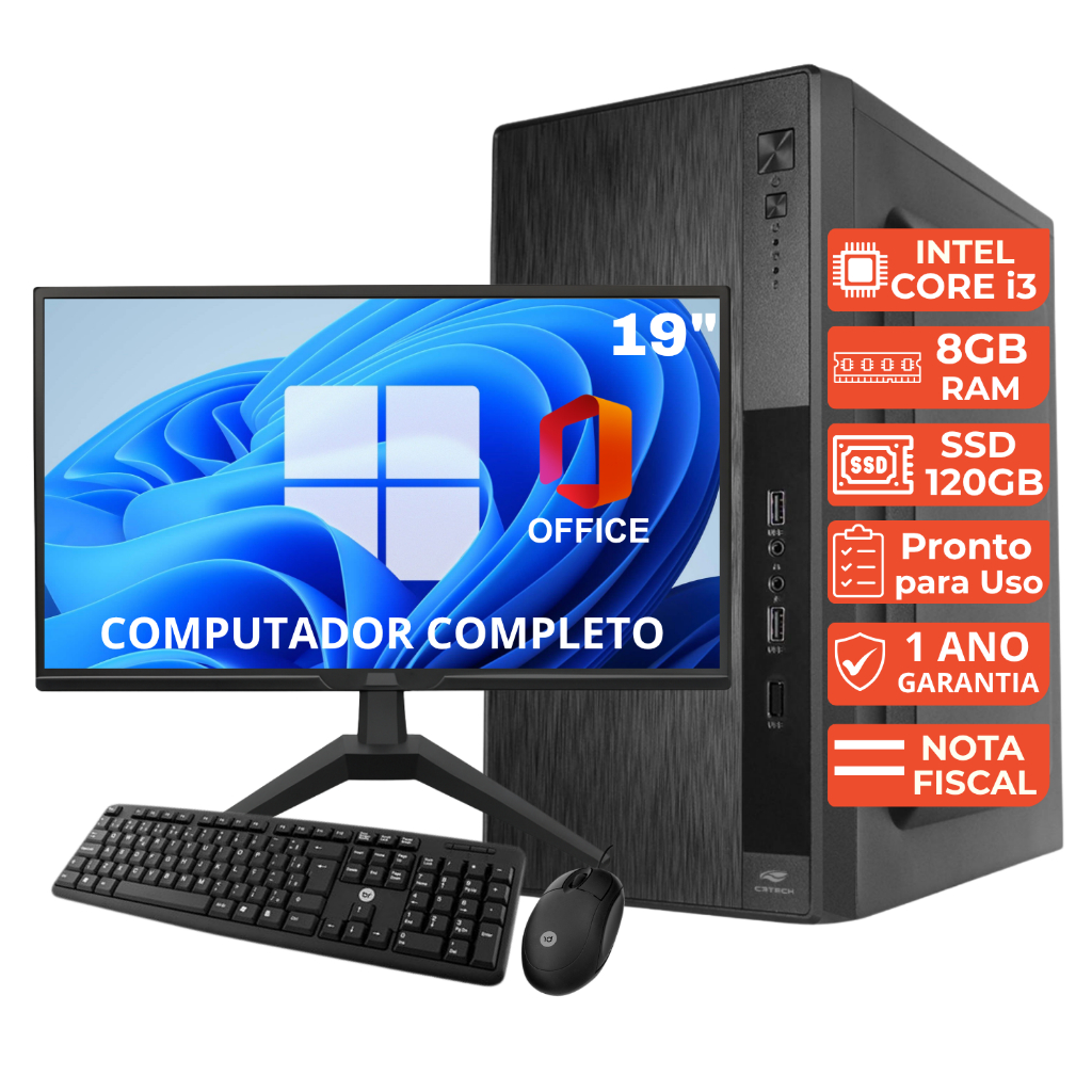 Computador Completo Intel Core i3 SSD 120GB 8GB RAM, Monitor 19