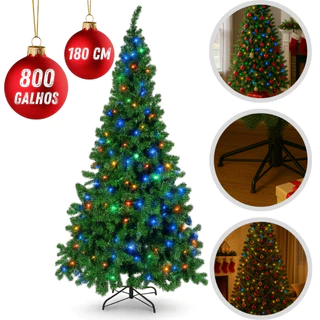 Árvore de Natal Pinheiro Luxo 180cm 800 Galhos Premium Arvore Cheia Grande Decoração Feliz Natal