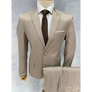 Terno Masculino Slim Textura Gabardine Cor Caqui Premium Alta Costura 100% Poliester