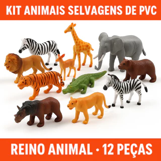 Kit Animais Selvagens Safári de PVC com 10 Peças – Reino Animal Brinquedo Educativo Infantil