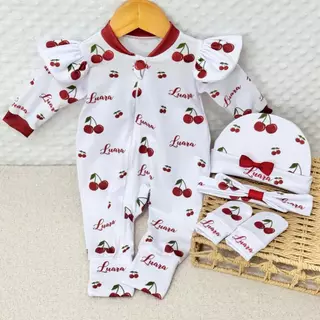 Macacão Bebê Saída Maternidade| Kit Macacão Bebê Menina com nome personalizado | Conjunto Macacão RN