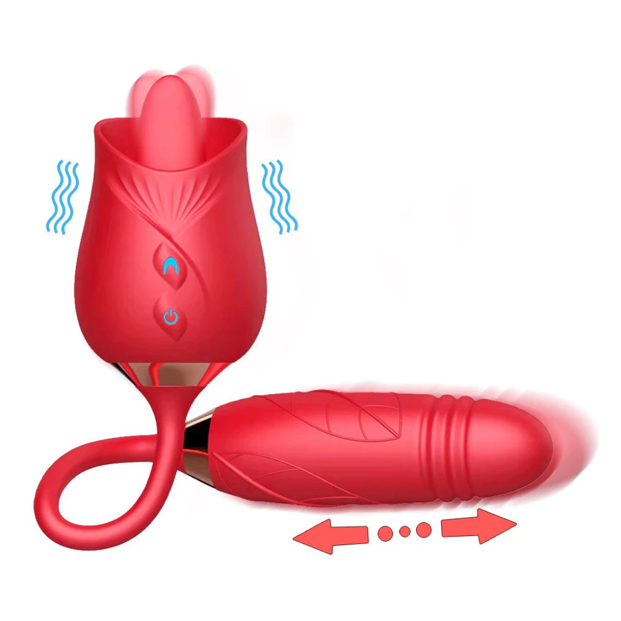 Vibrador Rosa 2 en 1 Estimulador de Lengua con vibrador de va y ven Clitoriano, Vaginal y Anal Recargable ¡100% A PRUEBA DE AGUA!