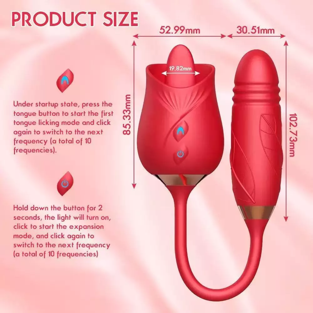 Vibrador Rosa 2 en 1 Estimulador de Lengua con vibrador de va y ven Clitoriano, Vaginal y Anal Recargable ¡100% A PRUEBA DE AGUA!