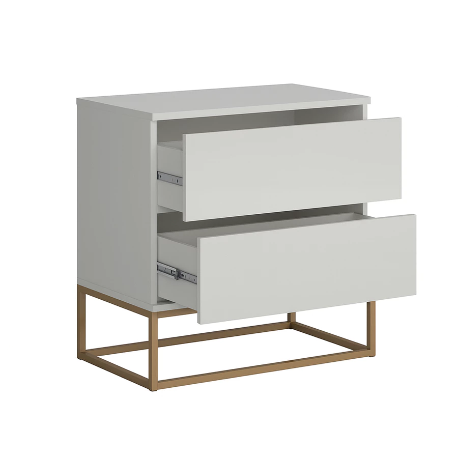 Mesa Cabeceira Eros 45cm 2 Gavetas estilo Industrial com Pés Dourado — foto 3 de 4