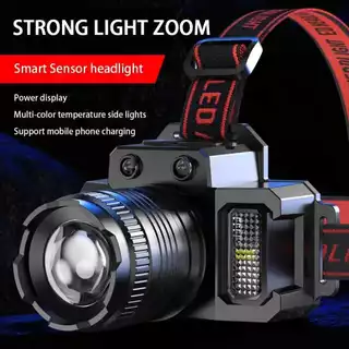 Lanterna de Cabeça de LED Forte Zoom Portatil 5 Modos de Luz, Recarregavel, à Prova de Agua 8343