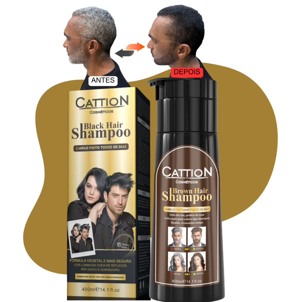 Shampoo Tonalizante Cation Preto Ou Castanho 400ml - Cobre Fios Brancos ...