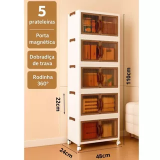 Armário Multiuso com tampa e Rodinhas caixa organizadora Dobrável guarda roupa 5 prateleiras