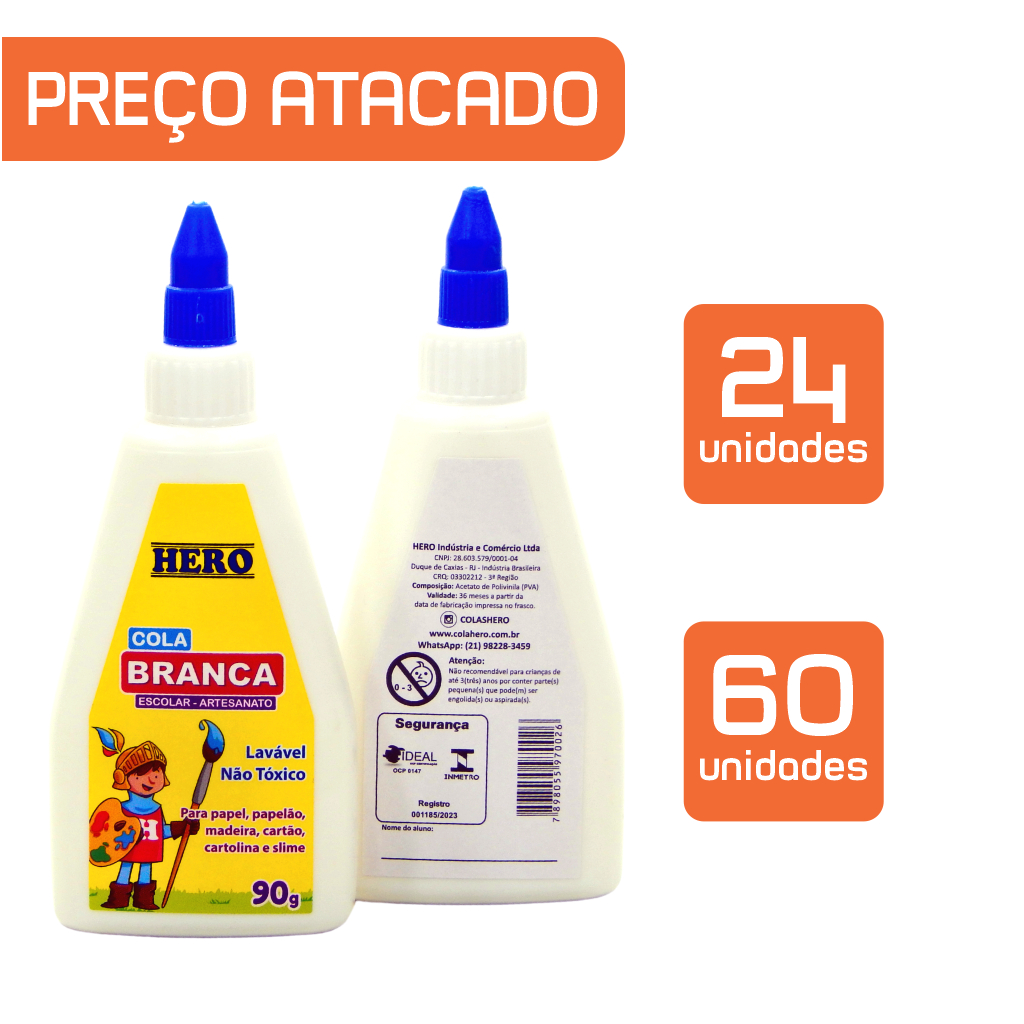 Cola Branca Escolar 90g - Marca HERO - Preço Atacado | Shopee Brasil