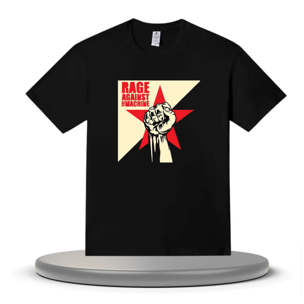 CAMISETA RAGE AGAINST THE MACHINE NORMAL E PLUS SIZE P AO G3 100