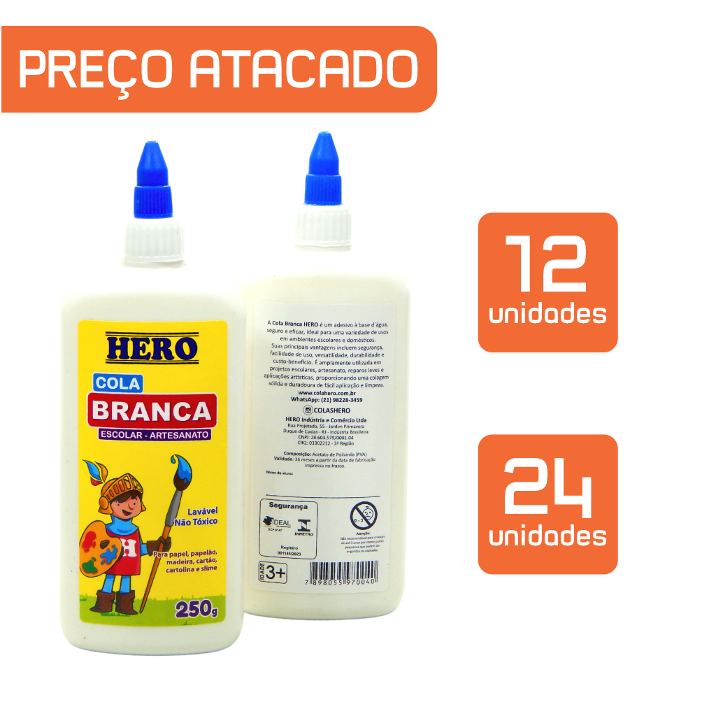 Cola Branca Escolar 250g - Marca HERO - Preço Atacado | Shopee Brasil