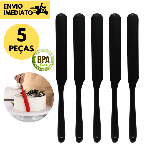 Kits 5, 4 ou 2 Espátula de Confeiteiro Preto Silicone Alta Q