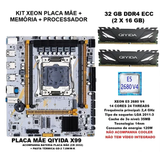 KIT XEON, PLACA MÃE X99 + XEON 2680 V4 + 32 GB DDR4 ECC 2400 MHz