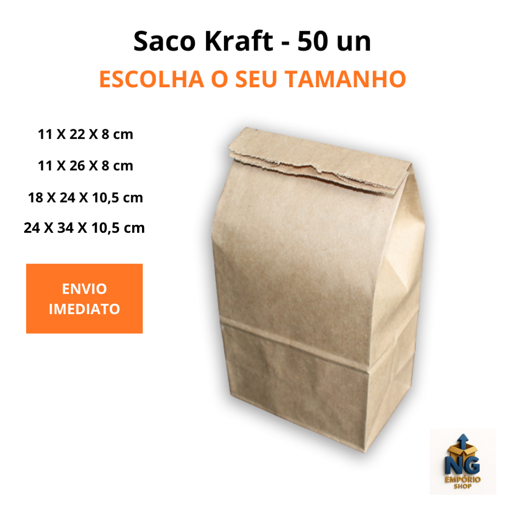 Saco de Papel Kraft Delivery - SOS - 50 unidades