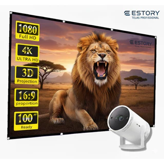 Tela de Projeção 180 Polegadas 1,95x3,00m Dobrável 16:9 com Ilhós–Ideal para Projetores 4K e Full HD
