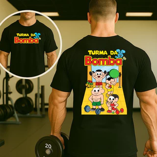 Camiseta Masculina 100% Algodão Roupas de Treino Crossfit Camisetão Look de Academia Turma da Bomba