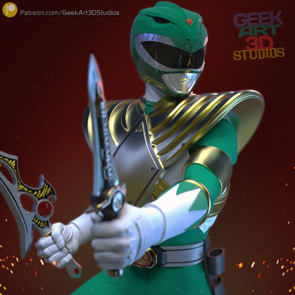 Boneco Power Ranger verde - Estatueta Colecionável Premium 3D 20cm ...