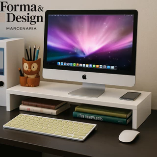 Suporte para Monitor e Notebook em MDF Branco – Base Elevatória Ergonômica de Mesa Home Office Organizador Moderno