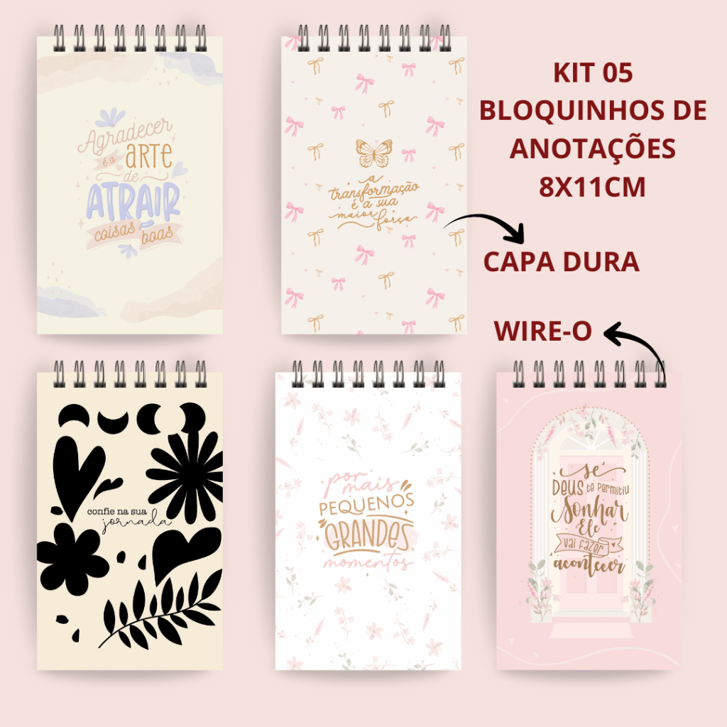 KIT 05 BLOQUINHOS DE ANOTAÇÕES PERSONALIZADO COM NOME / CAPA DURA ...