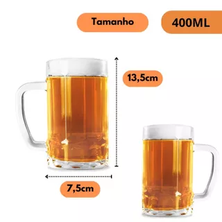 Jogo 6 Caneca de Chopp 400ML Vidro Reforçado