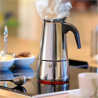 Cafeteira Italiana Inox Expresso 6 a 9 Xícaras Fogão e Indução Design Premium Polido Fácil Limpeza