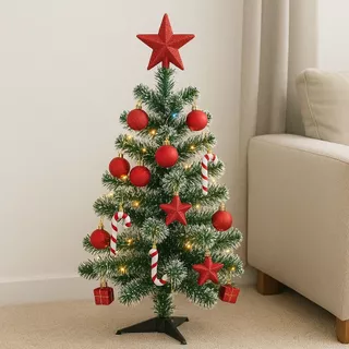 Árvore de Natal 60cm Decorada com Enfeites + Pisca Led + Bolinhas - Diversas Cores ( Vermelha, Azul, Dourada e Prata)