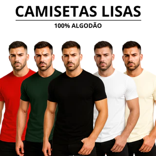 Camiseta Masculina 100% Algodão Lisa Premium Básica Casual Confortável