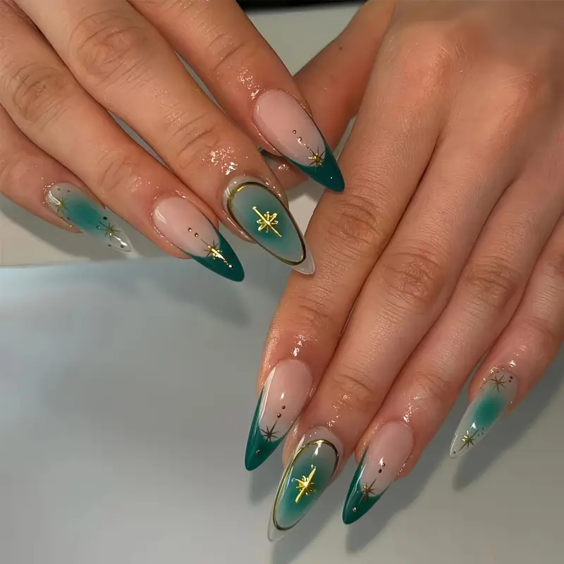 Press On Nails - Unhas postiças personalizadas sob medida - Aura Nails Azul Claro e Escuro C/ CROMADO