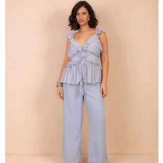 Conjunto Feminino Pietra Alfaiataria Calça Pantalona Blusa Babado Plus Size Elegante Moda Casual em Oferta na Shopee