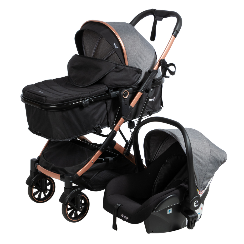 Carrinho De Bebê Ebaby 3 Em 1 - Moisés + Bebê Conforto Preto | Shopee ...