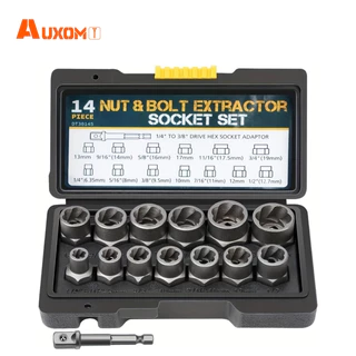 AUXOM Kit Extrator de Parafuso Quebrado 14 Peças - Para Parafusos e Porcas Danificados e Enferrujados
