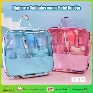Kit de Higiene para Bebê 13 Peças Recém Nascido Cuidados Unissex Escova Pente Tesoura Unha Completo Portátil