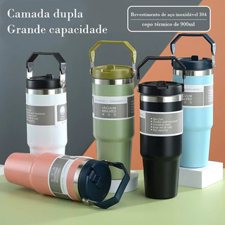 Garrafa Térmica 900ML Com Alça Flip Tumbl Aço Inoxidável Copo Térmico Para Academia Trabalho Usar