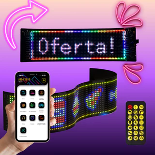 Painel Letreiro de LED RGB Programável e Flexível 35x10 Com Controle DIY pelo Celular