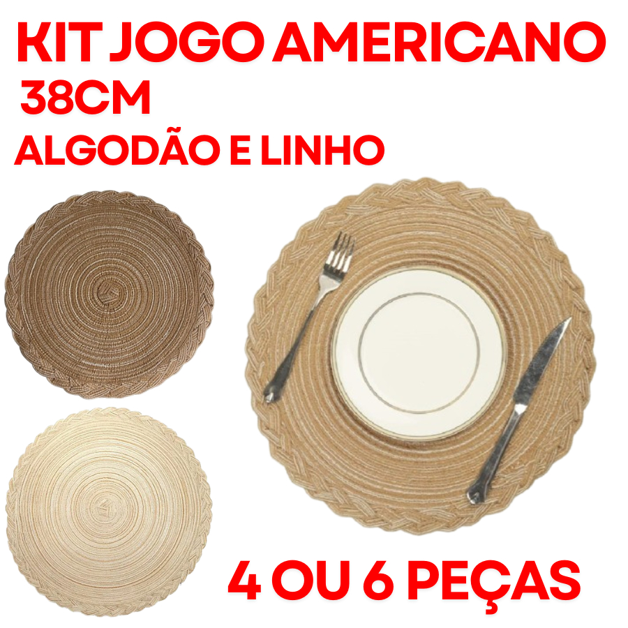 Kit Jogo Americano 38Cm Redondo Descanso De Mesa Em Algodão E Linho Mesa Posta Elegante em Oferta na Shopee