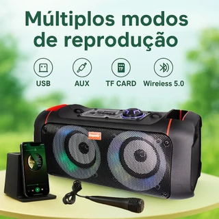 Caixa de Som Bluetooth Portátil Potente LED RMS 2200W com Microfone/Controle Remoto Bateria 2400mah