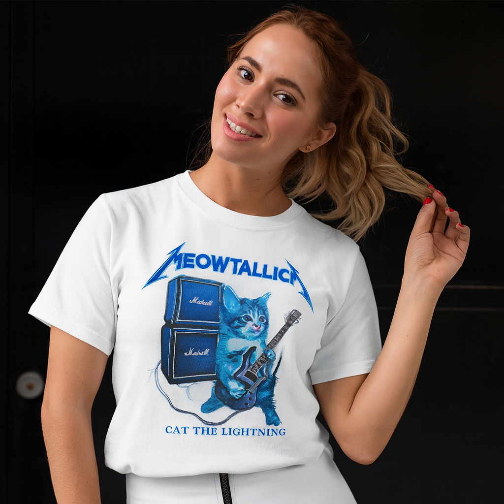 Camiseta Meowtallica Cat Rock Unissex 100% Algodão Premium