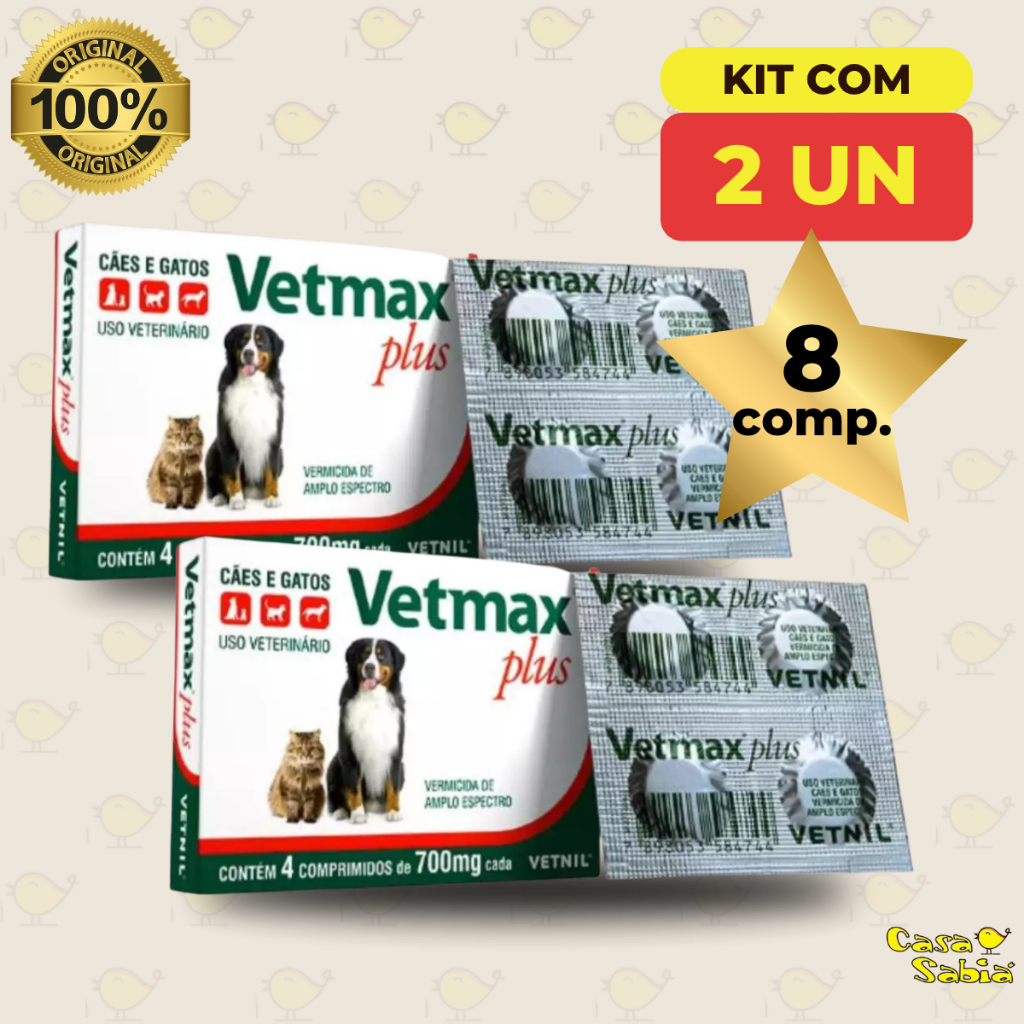 Kit Vetmax Plus 700mg Vermífugo Vetnil – Cães e Gatos | 4 ou 8 ...