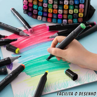 Caneta Marcadora 24/36/48/60/80/100/120/168Ponta Dupla Conjunto de canetas colorida marker Artes em Oferta na Shopee