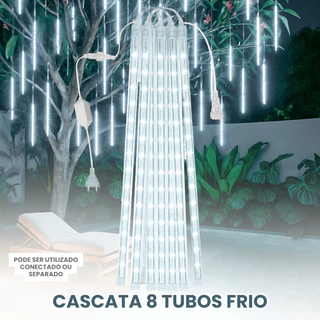 Cascata 8 Tubos Led Luz Branco Bastão Chuva Gelo Pisca Natal