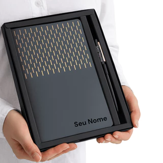 Kit Bloco Caderno com Pauta + Caneta de Metal c Nome Personalizado + Caixa de Presente