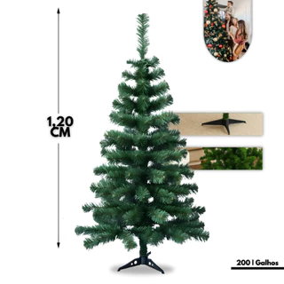 Árvore Natal Pinheiro Verde 1,20 Metros 200 Galhos Luxo Cheia