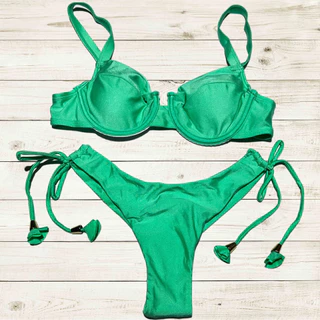 Biquíni Feminino Retro Meia Taça com Aro Calcinha Fio Duplo com bojo removível 5 cores Praia Verão 2024 em Oferta na Shopee