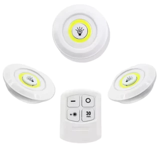 3 Lâmpadas Luminaria Led Sem Fio Ideal para Armários 1 Controle Remoto