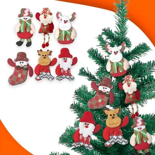 6/12/24 Kit Pendente Papai Noel Pelúcia Boneco de Neve Enfeite Feliz Natal Árvore Decoração Festiva
