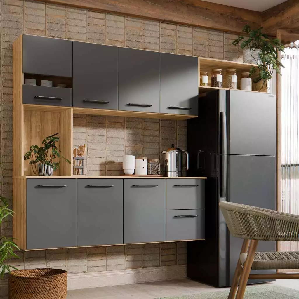 Cozinha Completa Suspensa Juliana Armário Com 7 Portas E 2 Gavetas - Maxi Do Brasil